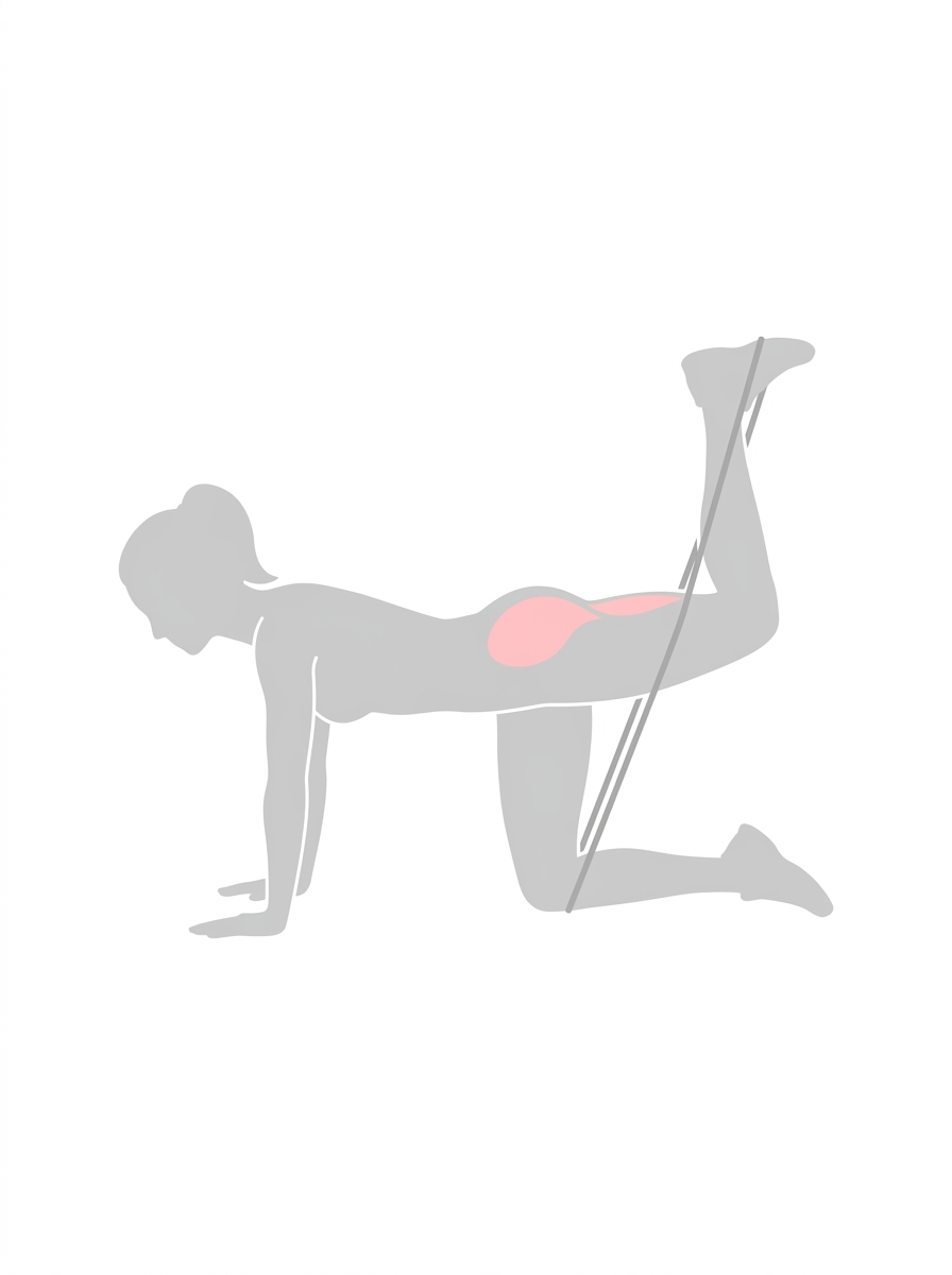 Woman performing a banded donkey kick exercise to activate the glute muscles.