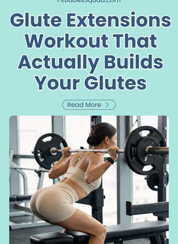 Woman performing a glute extensions workout using a barbell in the gym to build stronger glutes