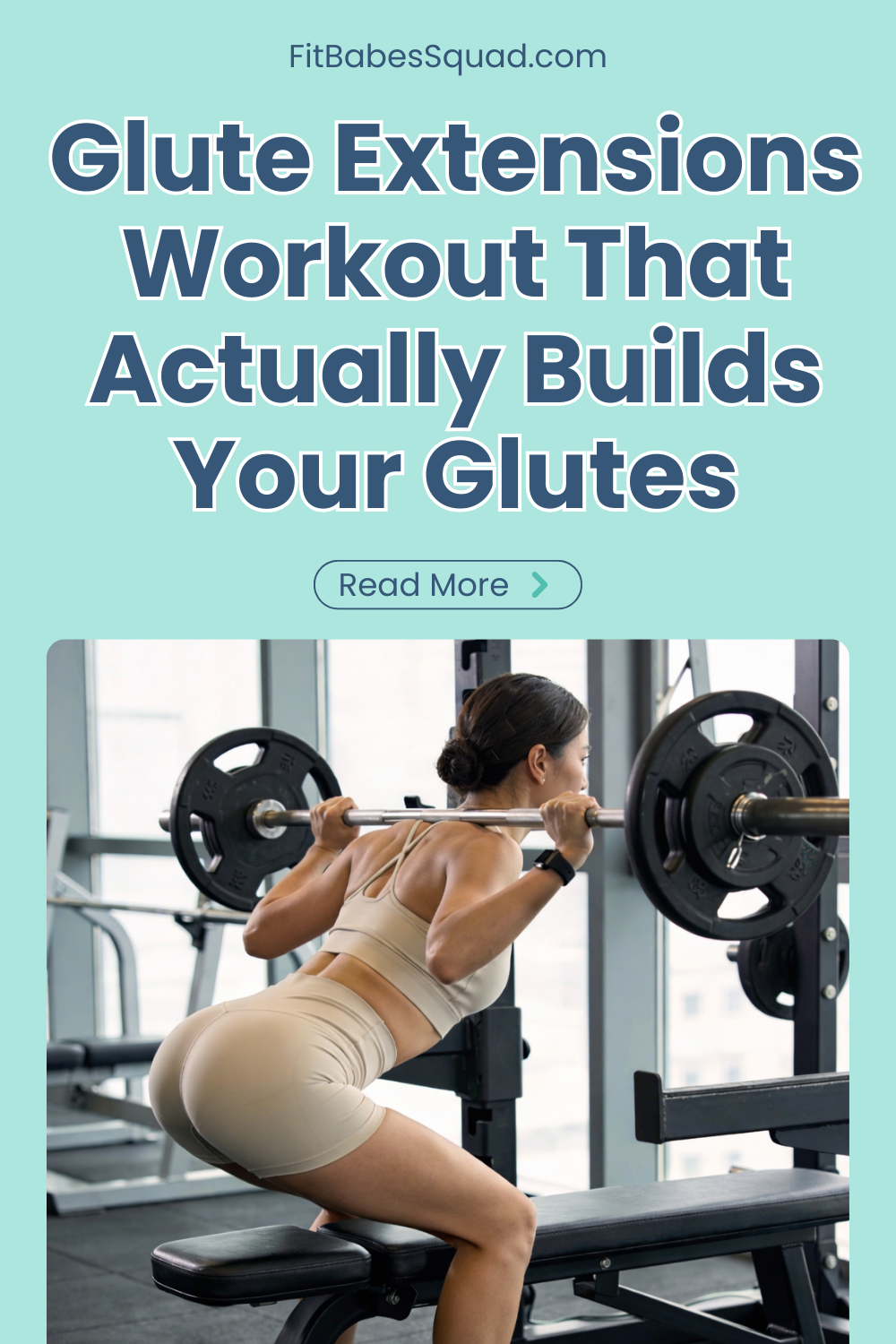 Woman performing a glute extensions workout using a barbell in the gym to build stronger glutes