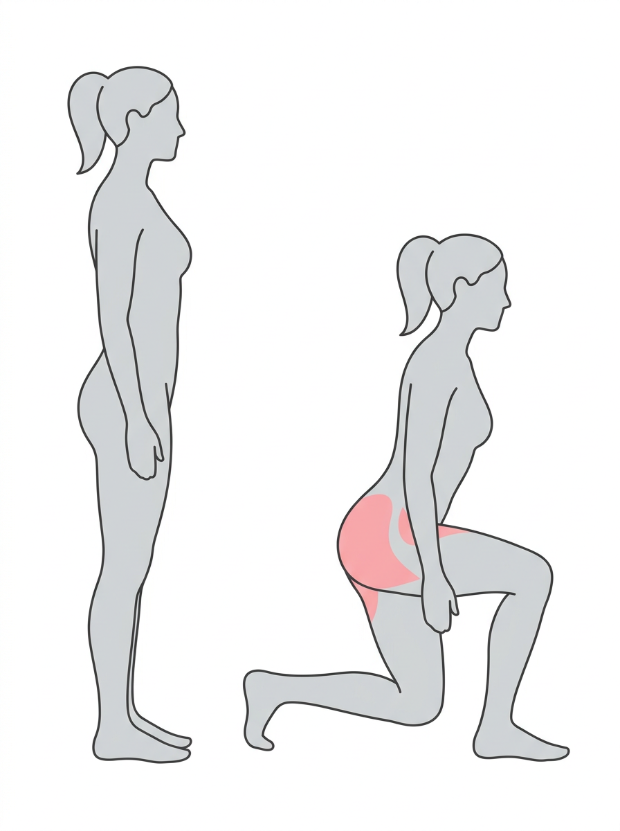 Woman performing a curtsy lunge exercise targeting the glutes and inner thighs.