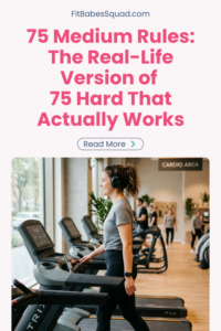 Woman walking on treadmill at gym as part of a simple daily routine following 75 medium rules